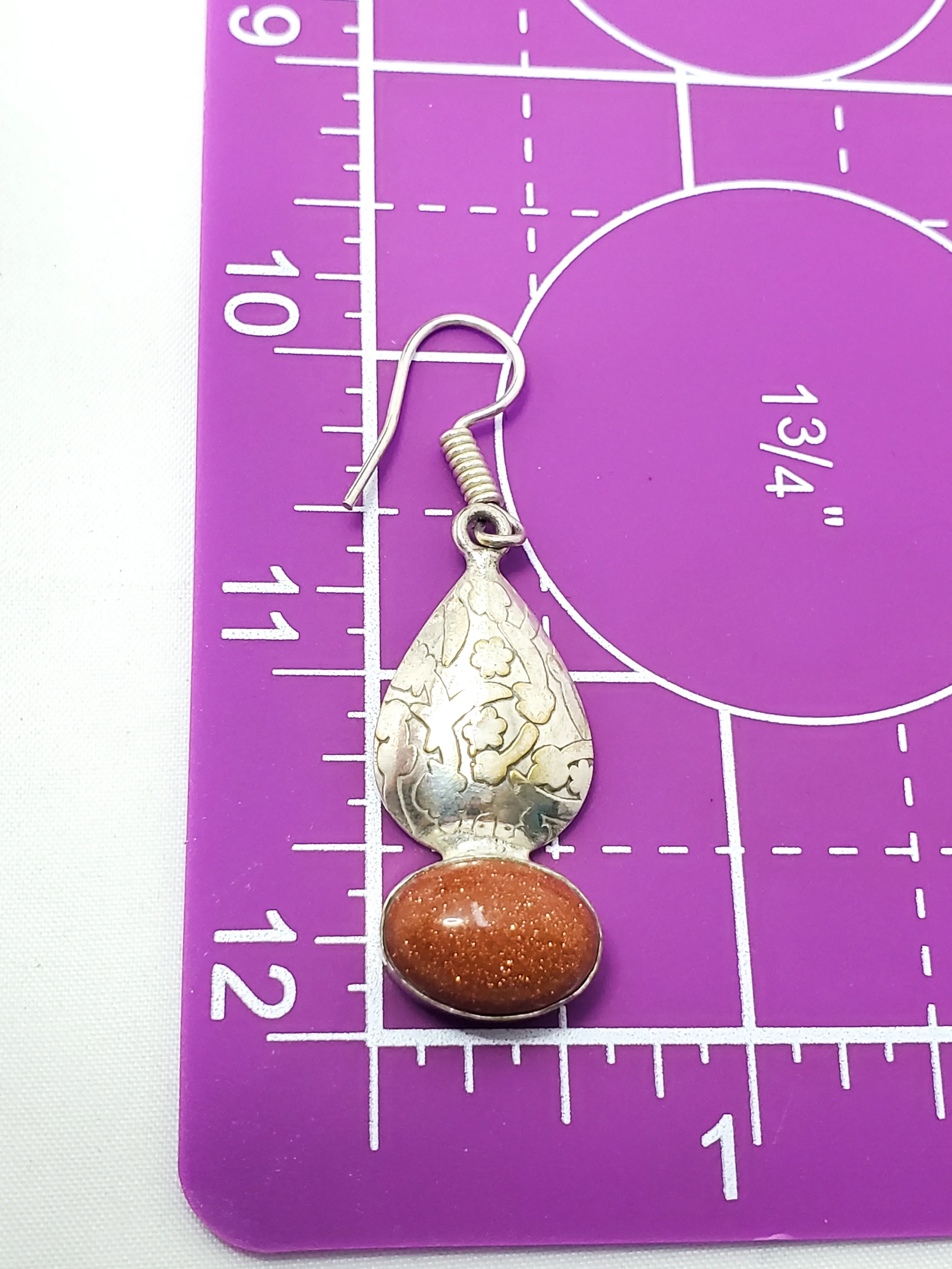 Vintage Sparkling Goldstone sterling silver stamped drop earrings 925