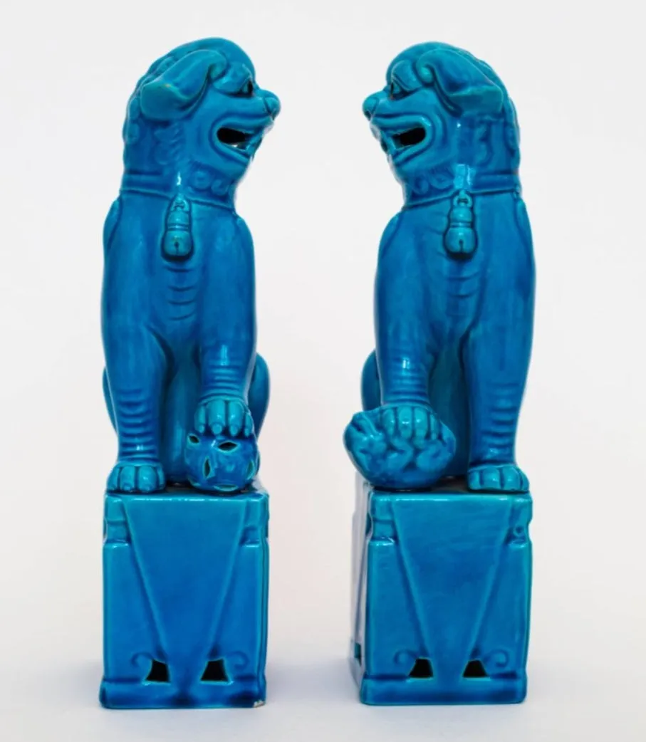 Vintage Turquoise Foo Dogs - Pair