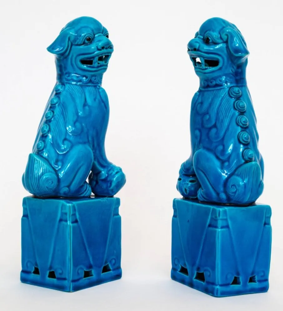 Vintage Turquoise Foo Dogs - Pair