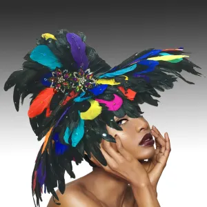Volcano Feathered Brim Hat - Black Multi