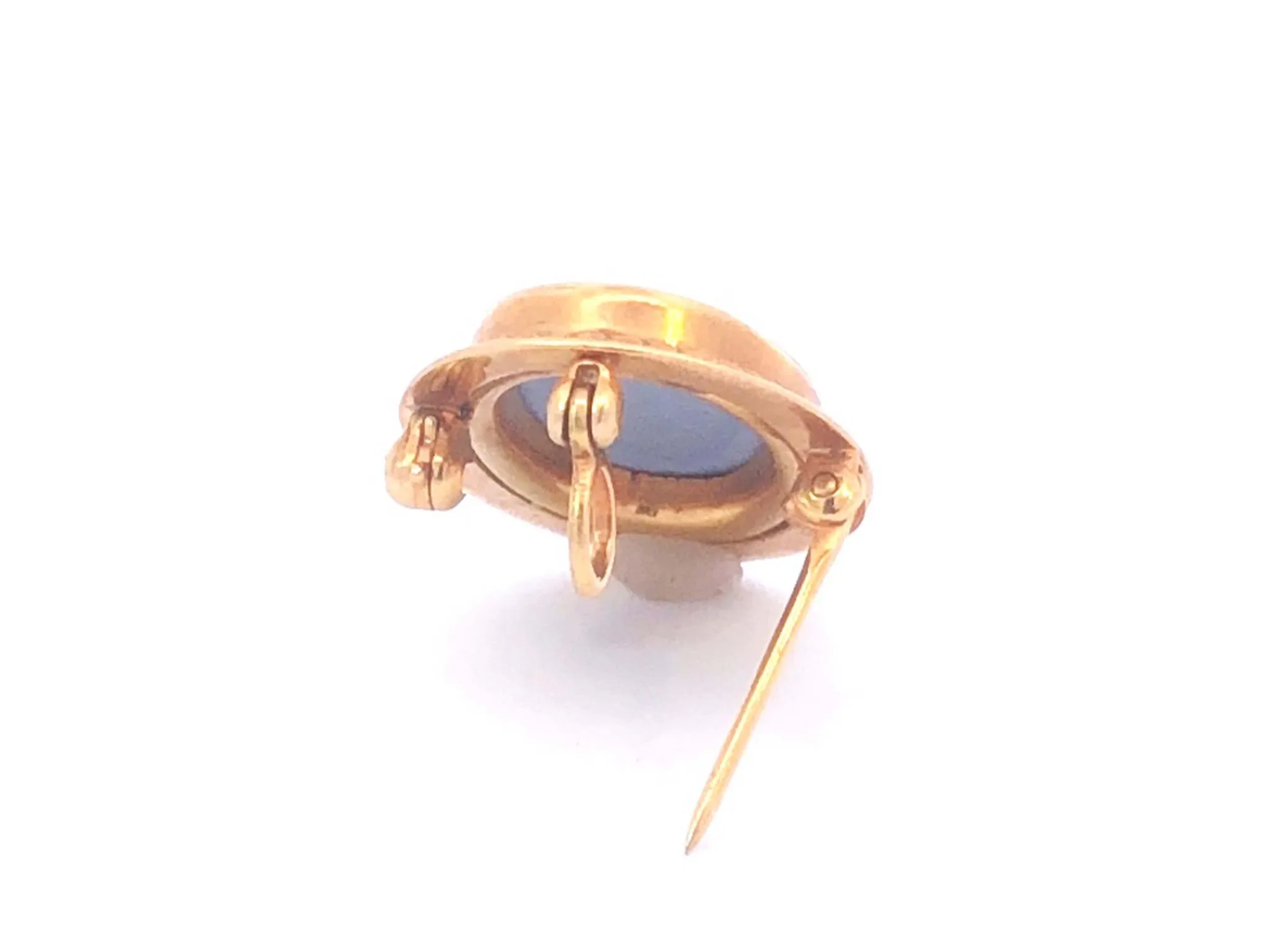 Wedgwood Jasper Wear Blue Oval Earrings & Pendant Brooch Set in 14K Yellow Gold