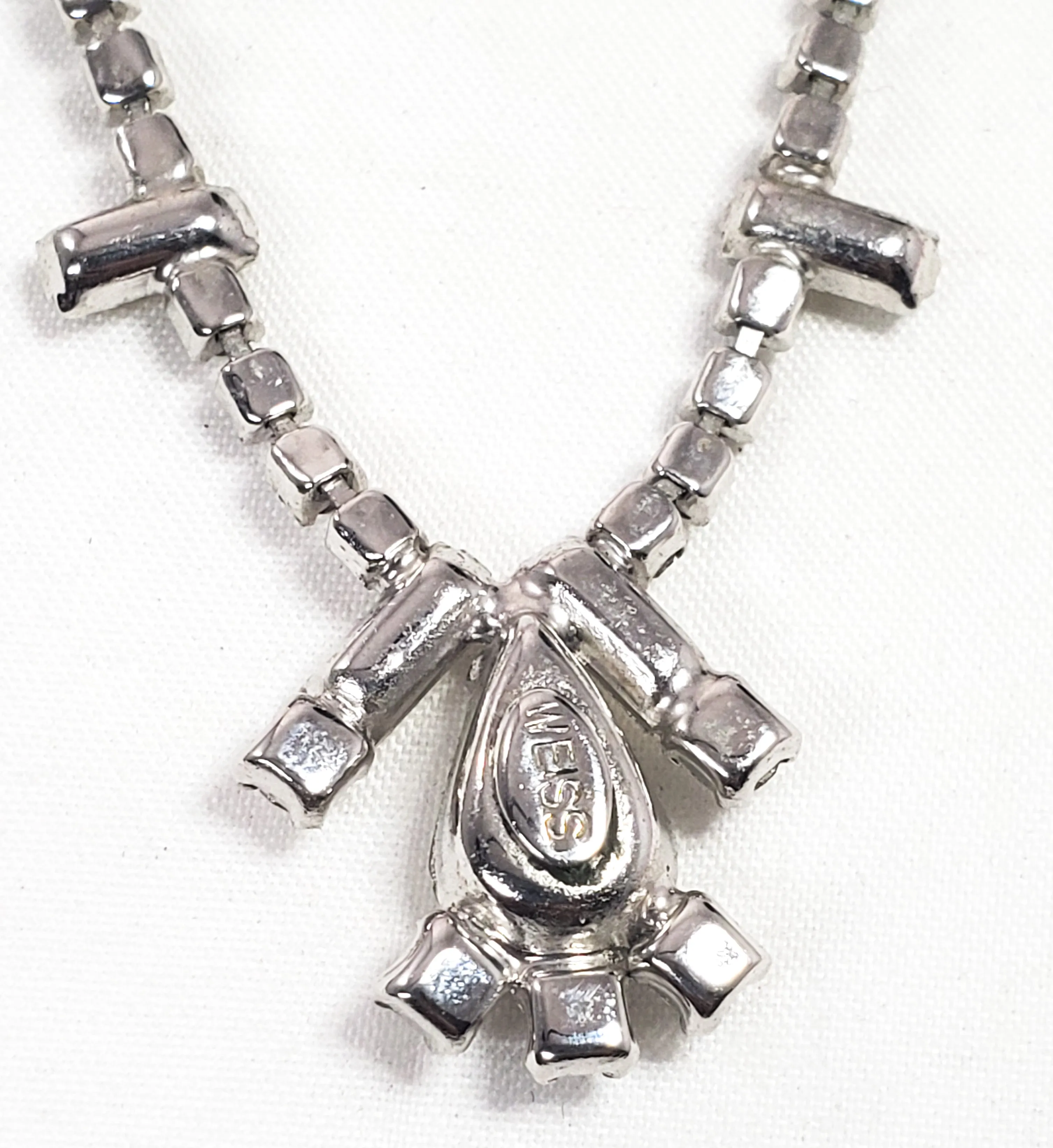 Weiss teardrop and baguette clear sparkling rhinestone necklace mid century 1950's