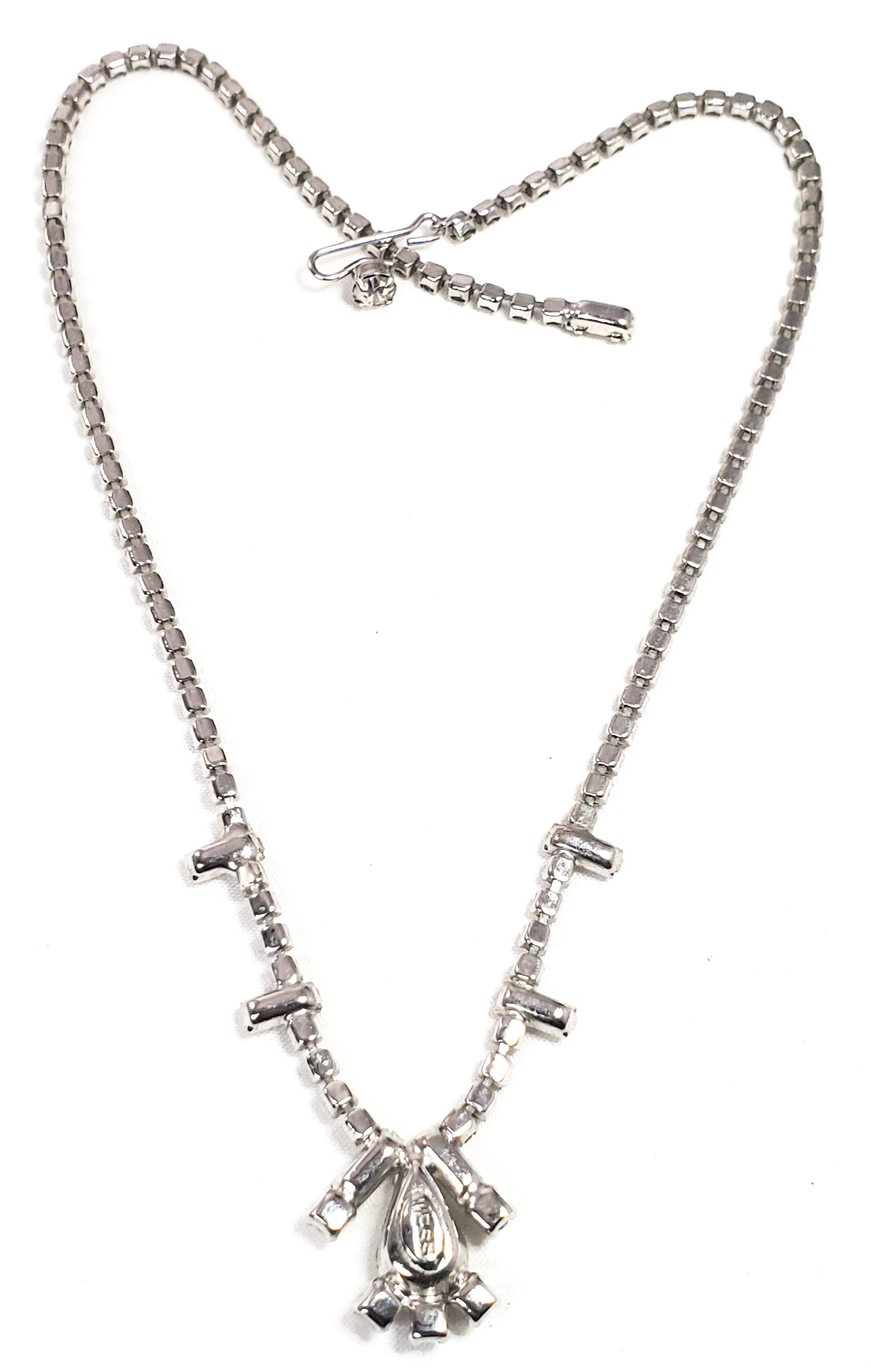 Weiss teardrop and baguette clear sparkling rhinestone necklace mid century 1950's