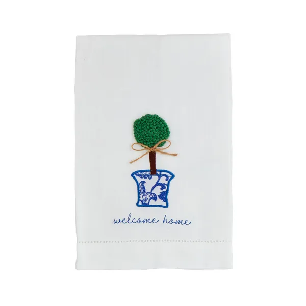Welcome Boxwood Topiary Towel