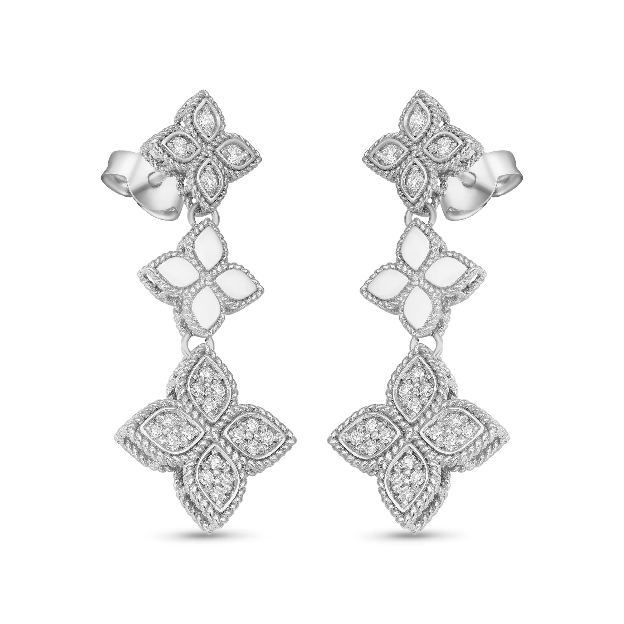 White Gold Four Leaf Clover Dangling  Earrings