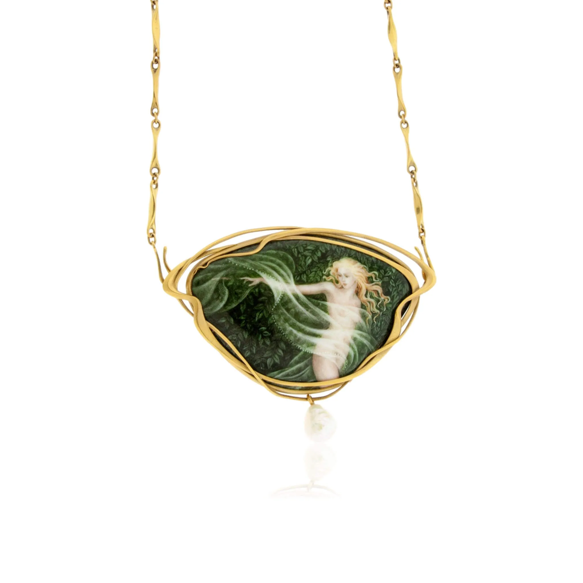 Woman in a Garden Enamel Necklace/Brooch