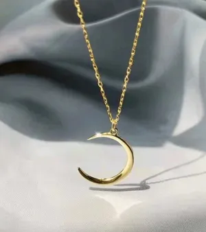 Women Girl 925 Sterling Silver Delicate Gold Moon Pendant Chain Necklace 17"
