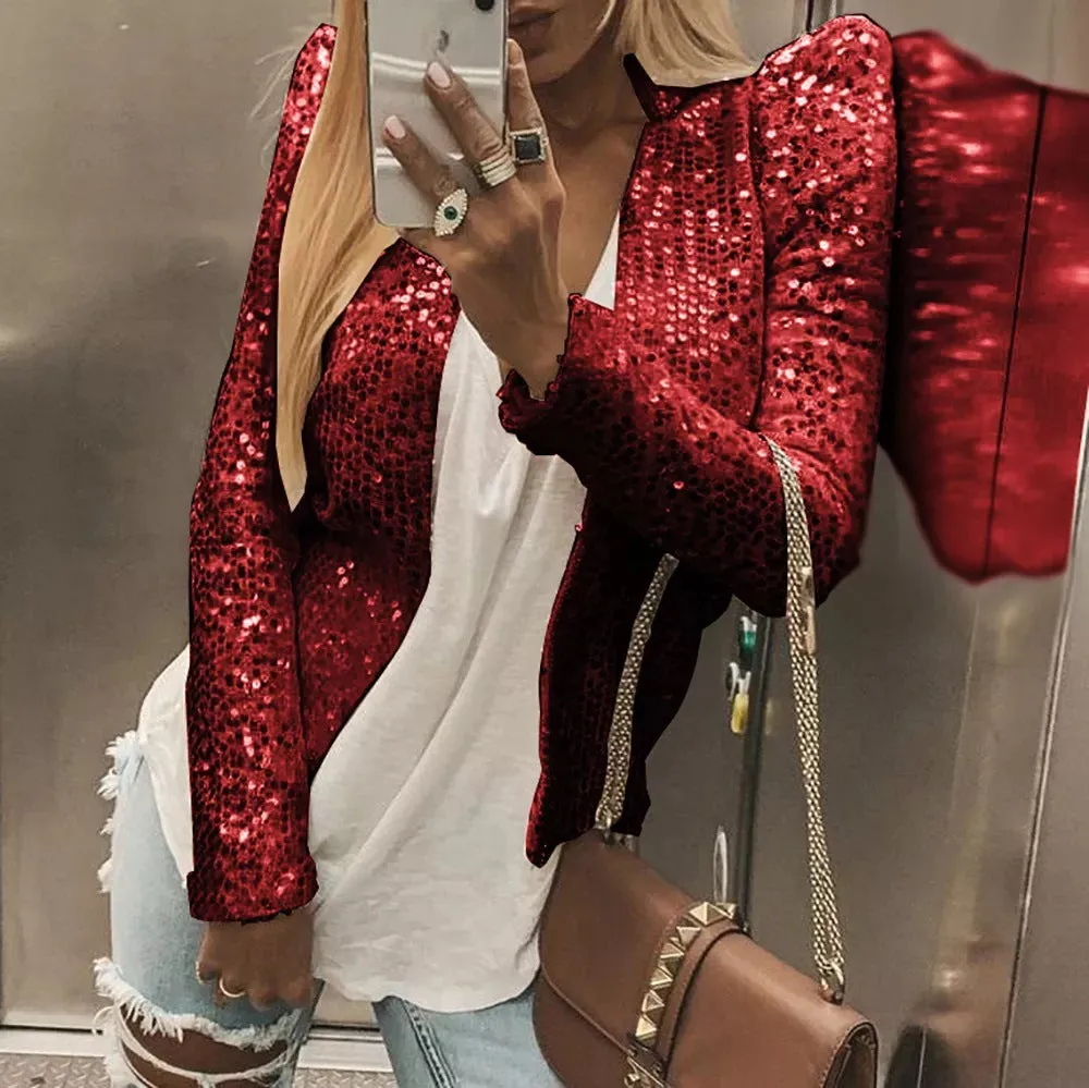Women's Glitzy and Glamorous Vibrant Sparkly Blazer Jacket