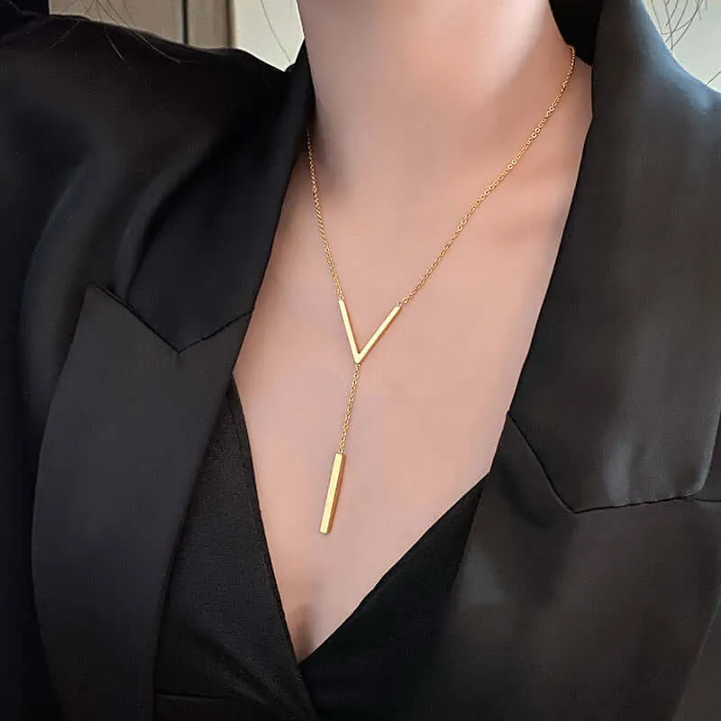 Y Style Dainty Drop Lariat Sterling Silver Necklace