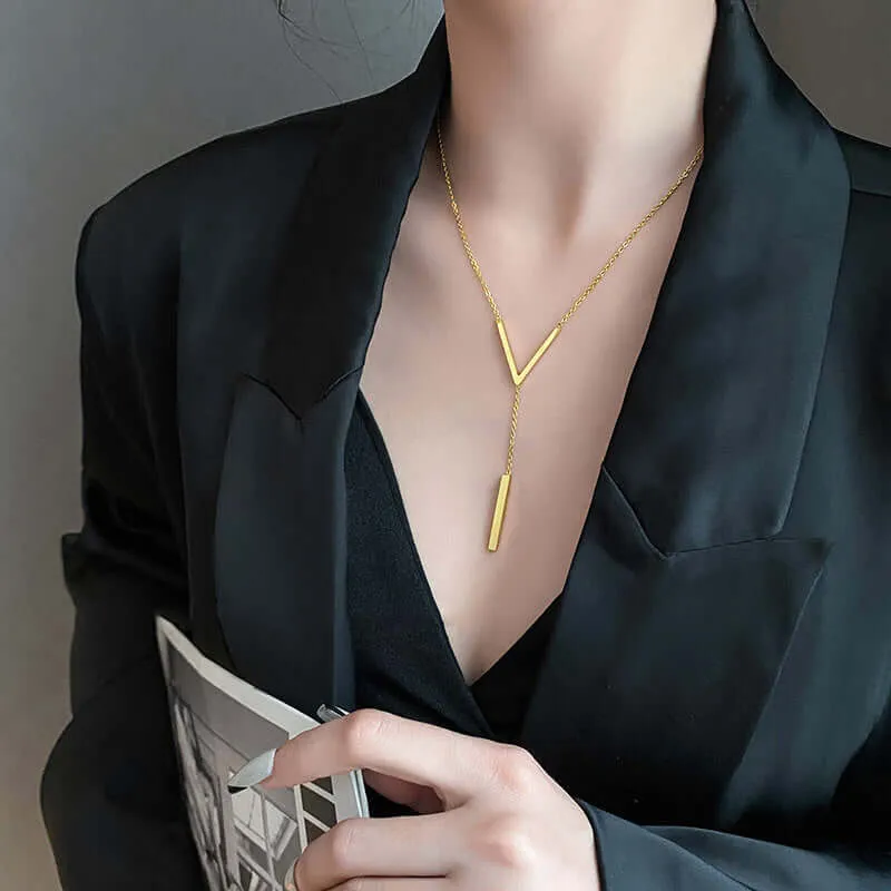 Y Style Dainty Drop Lariat Sterling Silver Necklace