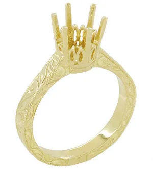 Yellow Gold Vintage Style Art Deco Filigree 1.75 - 2.25 Carat Crown Engagement Ring Setting for Round Stone