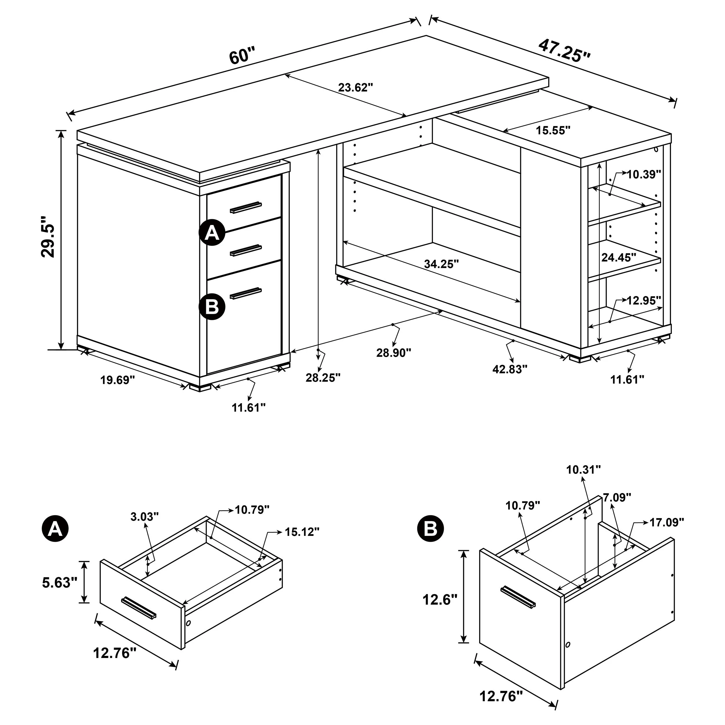 Yvette 60-inch 3-drawer L-Shape Computer Desk Grey Driftwood
